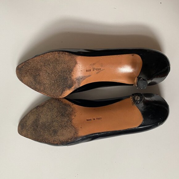 Salvatore Ferragamo || Black Vintage Patent Leather Closed Toe Heels Pumps 9.5 - Picture 7 of 9